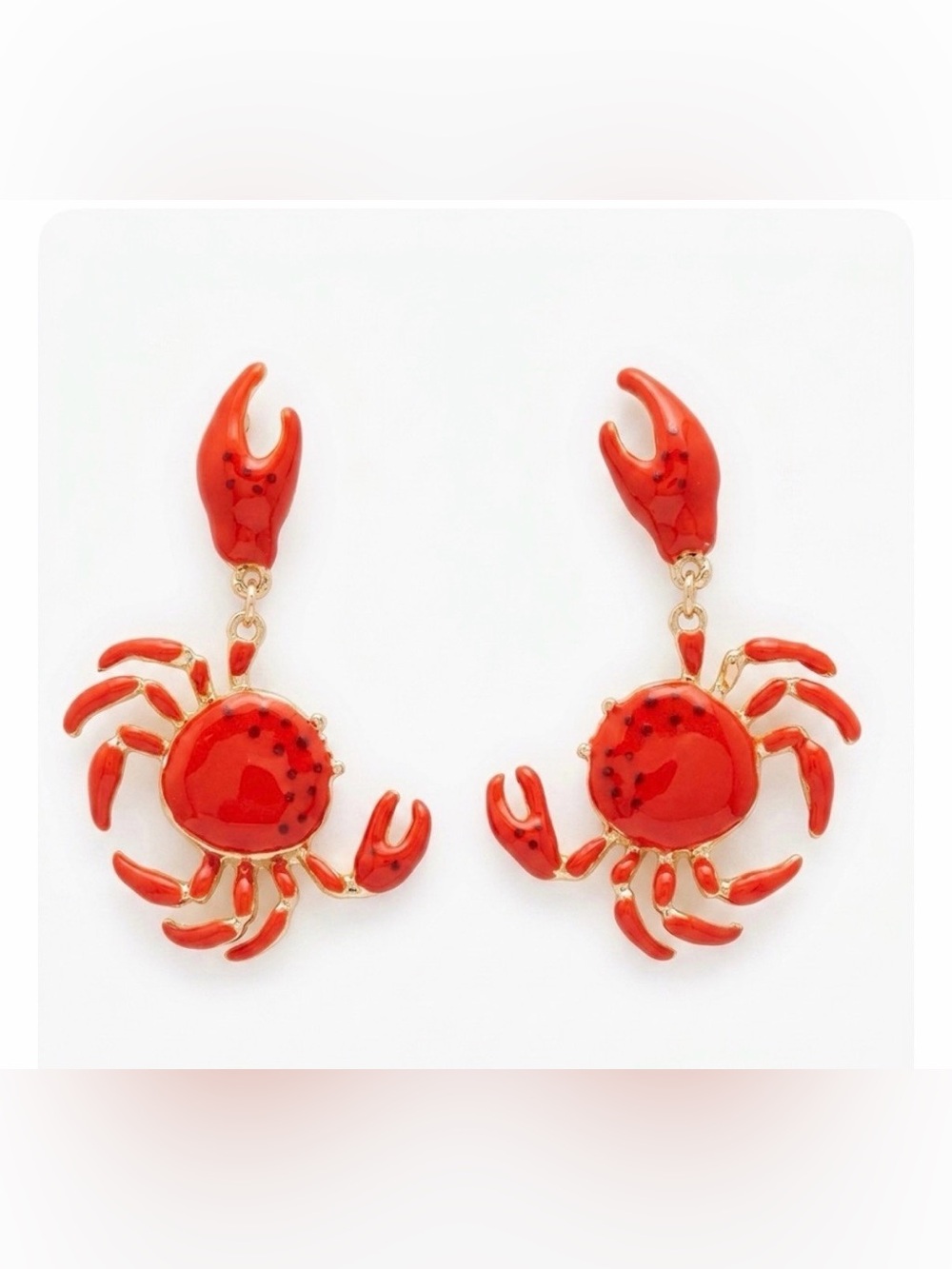 Red Hand Painted Red Crab Dangle Drop Statement Earrings